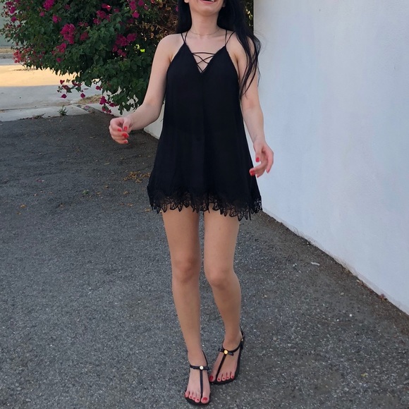 Free People Tops - 🎈SOLD Free people black spaghetti strap lace Trim